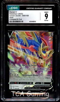 CGC 9 MINT Zacian V 095/159 CRIMPED & CUT ERROR Crown Zenith Pokemon Card 015 - Image 1