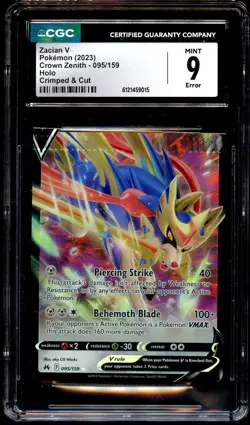 CGC 9 MINT Zacian V 095/159 CRIMPED & CUT ERROR Crown Zenith Pokemon Card 015 - Image 2