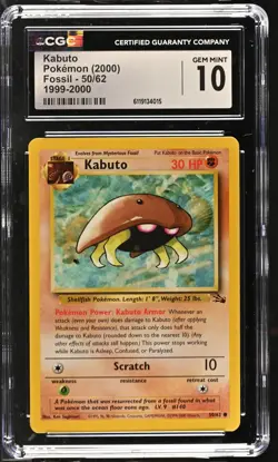 CGC 10 GEM MINT Kabuto 50/62 Fossil 1999-2000 Pokemon Card 015 - Image 1