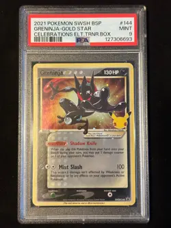 PSA 9 Greninja Gold Star Celebrations ETB Promo Pokemon Sword and Shield 144 - Image 1