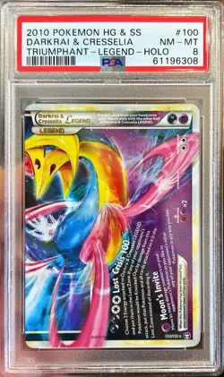 2010 Pokemon HG & SS Darkrai & Cresselia Triumphant Legendary Holo PSA 8 NM-MT - Image 1