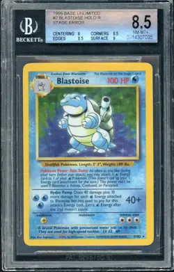 BGS 8.5 Blastoise (Unlimited) "Stage Error" Base Set 2/102 Holo Pokemon Card B26 - Image 1