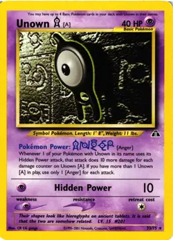Pokemon TCG Unown [A] 33/75 Npn-Holo Neo Discovery Rare Unlimited MP - Image 1