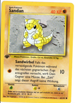 Sandshrew (Sandan) 1st Edition GERMAN 62/102 Base Set Pokemon Card - Image 1