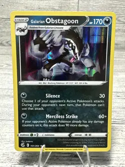 Galarian Obstagoon Cosmos Holo Rare - 161/264 - Fusion Strike Pokemon 2021 - Image 1