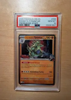 PSA 10 Team Rocket's Tyranitar Destined Rivals STAFF 096 GEM MINT Graded Pokemon - Image 1
