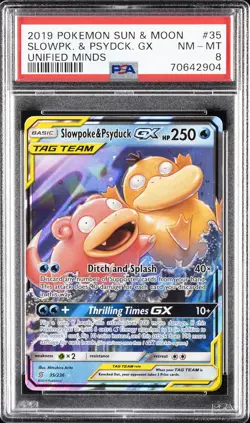 2019 POKEMON SUN & MOON UNIFIED MINDS #35 SLOWPOKE & PSYDUCK GX PSA 8 - Image 1