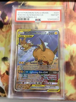 Pokemon Unified Minds Raichu Alolan Raichu GX #221 PSA 8 NM - Image 1