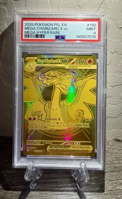 Gold Mega Charizard Ex 130 Pokemon TCG PHANTASMAL FLAMES PSA 9 - Image 1