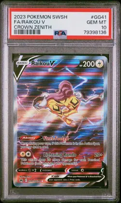 2023 POKEMON SWORD & SHIELD CROWN ZENITH #GG41 FULL ART/RAIKOU V PSA 10 - Image 1