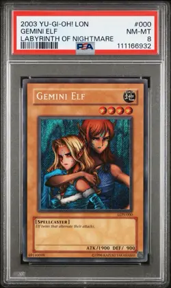 2003 Yu-Gi-Oh! Gemini Elf Labyrinth Of Nightmare LON Unlimited Secret Rare PSA 8 - Image 1