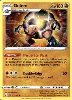 Golem 137/264 SWSH08: Fusion Strike Pokemon Card TCG - Image 1