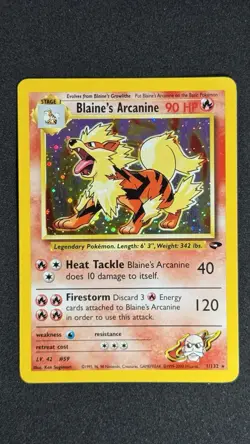 2000 Blaine’s Arcanine 1/132 Holo Rare Gym Challenge Pokemon Card WOTC 1/132 LP - Image 1