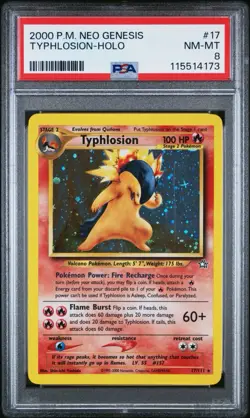 2000 Pokemon Neo Genesis Unlimited Typhlosion Holo Rare 17/111 PSA 8 *NEW CERT* - Image 1