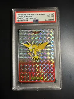 1996 Pokemon Japanese Bandai Carddass Vending 145 Zapdos-Prism PSA 8 Red - Image 1