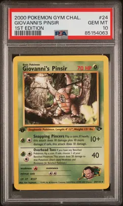PSA 10 Giovanni'S Pinsir 1st Edition Gym Challenge 24/132 Pokemon Card - Image 1