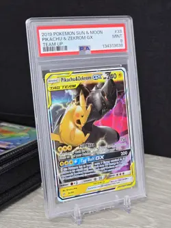 Pokemon Card Pikachu & Zekrom GX Sun & Moon Team Up 2019 Holo 33/181 PSA 9 MINT - Image 1