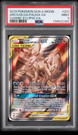 Arceus & Dialga & Palkia GX 221/236 Cosmic Eclipse Tag Team Pokemon PSA 9 - Image 1