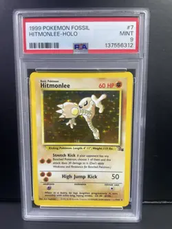Pokemon Hitmonlee Fossil Unlimited Holo Rare 7/62 PSA 9 Mint English WOTC - Image 1