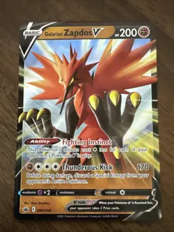 Pokemon Galarian Zapdos V 080/198 Swsh06: Chilling Reign Ultra Rare Holo - Image 1