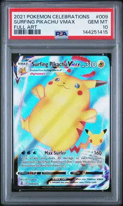 2021 POKEMON CELEBRATIONS #009 FULL ART/SURFING PIKACHU VMAX PSA 10 QTY - Image 1