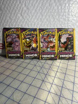 Pokemon Unified Minds - Sun & Moon 3 Card Booster Pack Lot of 4 - Full Art Set - Image 1