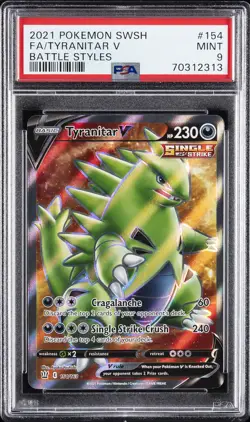 2021 POKEMON SWORD & SHIELD BATTLE STYLES #154 FULL ART/TYRANITAR V PSA 9 - Image 1