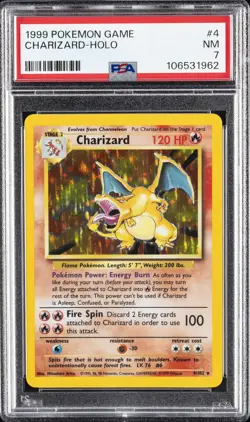 1999 POKEMON BASE SET UNLIMITED #4 CHARIZARD-HOLO PSA 7 - Image 1