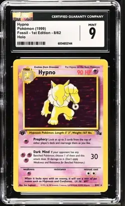 1999 POKEMON FOSSIL HYPNO #8 1ST EDITION HOLO-RARE CGC 9 MINT - Image 1