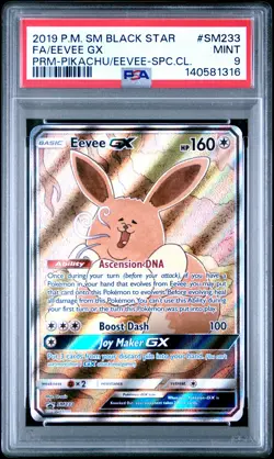 2019 POKEMON SM BLACK STAR PROMO #SM233 FULL ART/EEVEE GX PSA 9 - Image 1