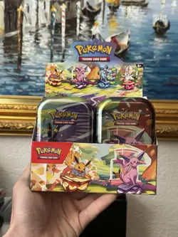 Spanish Pokemon TCG Prismatic Evolutions Full Set of 8 Sealed Mini Tin Display - Image 1