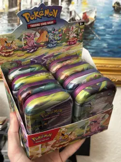 Spanish Pokemon TCG Prismatic Evolutions Full Set of 8 Sealed Mini Tin Display - Image 2