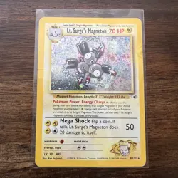 Pokemon: Lt. Surge’s Magneton 8/132 Rare Holo. Gym Heroes. HP/Damaged - Image 1