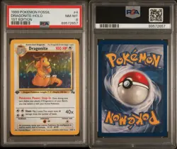 1999 Pokemon Fossil - Dragonite Holo 1st Edition PSA 8 - Image 3