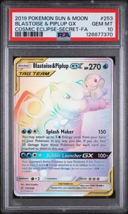Blastoise & Piplup GX 253/236 Pokemon TCG Cosmic Eclipse Tag Team PSA 10 GEM MT - Image 1