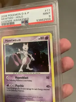 2008 Pokemon D&P Legends Awakened Mewtwo Holo 11/146 PSA 9 Swirl Top Right - Image 2