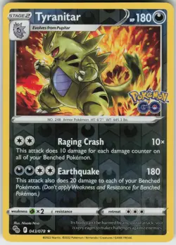 PO-04 Reverse Holo Tyranitar 043/078 Holo Rare Pokemon GO - Image 1