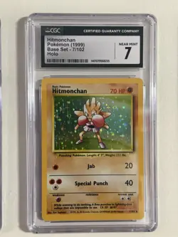 2000 Pokemon Base Set 2 8/130 Hitmonchan Holo PSA NM 7 - Image 1