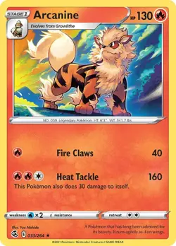 Arcanine 033/264 Rare Fusion Strike Pokemon TCG - Image 1