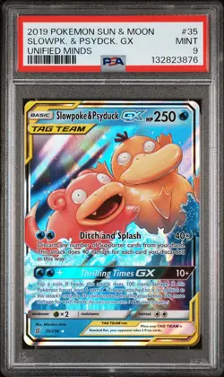 2019 POKEMON SUN & MOON UNIFIED MINDS #35 SLOWPOKE & PSYDUCK GX PSA 9 - Image 1