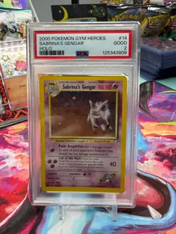 2000 Pokemon Gym Heroes 14/132 Sabrina's Gengar Holo Unlimited PSA 2 - Image 1