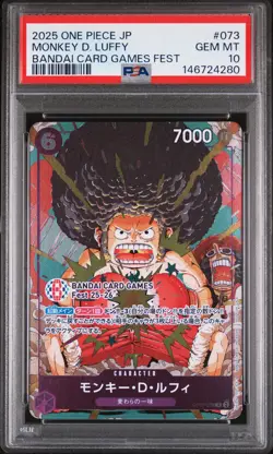 2025 ONE PIECE JPN PROMOS BANDAI CARD GAMES FEST #073 MONKEY D. LUFFY PSA 10 - Image 1