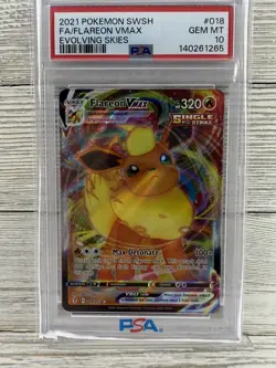 PSA 10 GEM MINT Flareon VMAX Evolving Skies Full Art Holo 2021 Pokemon 018/203 - Image 1