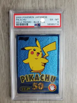 2000 Pokemon Japanese Meiji Promo Blue Foil Holo Pikachu PSA 6 EX-MT - Image 1