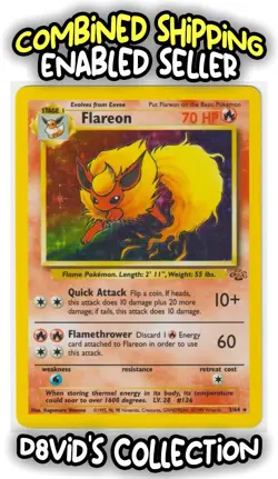 Flareon 3/64 - Pokemon TCG Jungle 1999 Unlimited Holo Rare - HEAVILY PLAYED - Image 1