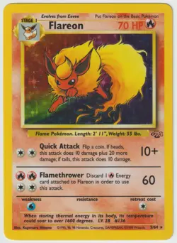 Flareon 3/64 - Pokemon TCG Jungle 1999 Unlimited Holo Rare - HEAVILY PLAYED - Image 2