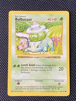 Bulbasaur 44/102 Shadowless 🔥 1999 Base Pokemon Card - Image 1