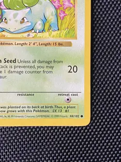 Bulbasaur 44/102 Shadowless 🔥 1999 Base Pokemon Card - Image 4