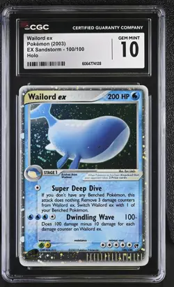 CGC 10 GEM MINT Wailord ex 2003 EX Sandstorm 100/100 Holo Pokemon Card - Image 1