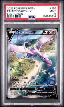 2022 POKEMON SWORD & SHIELD LOST ORIGIN 180 FULL ART AERODACTYL V PSA 9 MINT 180 - Image 1